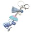 Porte-Cles-Bijou-de-Sac-Chat-Metal-Peint-Bleu-avec-Parapluie-Perles-et-Pompon-Franges