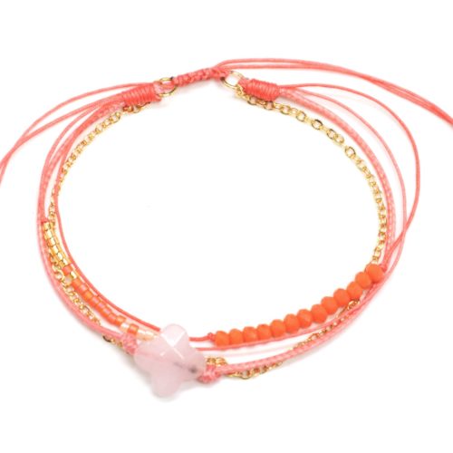 Bracelet-Cordon-Multi-Rangs-Perles-et-Fils-Orange-avec-Charm-Pierre-Trefle