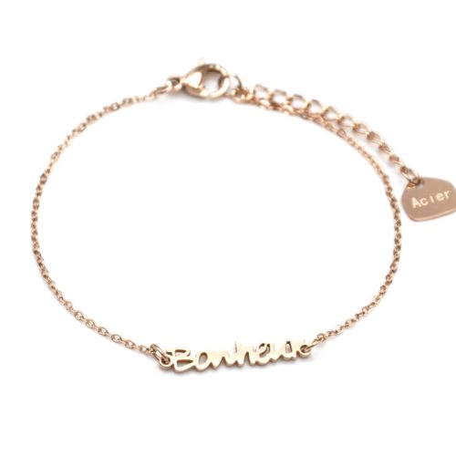 Bracelet-Fine-Chaine-avec-Charm-Bonheur-Acier-Or-Rose