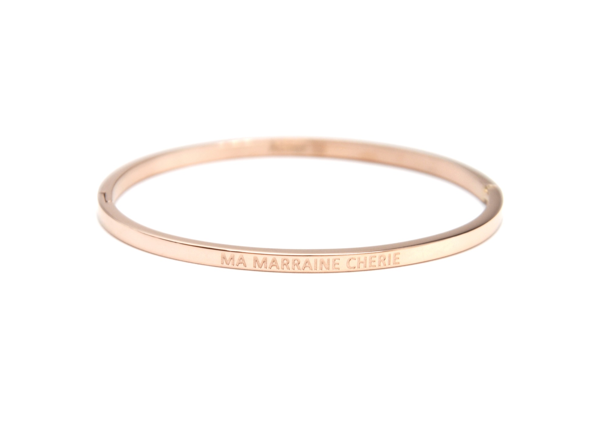 BC2975F - Bracelet Jonc Fin Acier Or Rose avec Message Ma Marraine Chérie