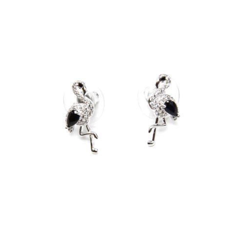 Boucles-dOreilles-Flamant-Rose-Strass-Zirconium-Argente-et-Pierre-Noire