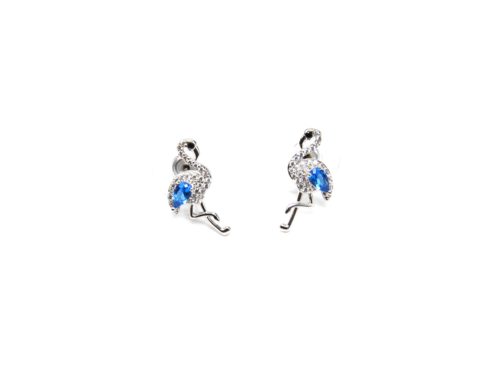 Boucles-dOreilles-Flamant-Rose-Strass-Zirconium-Argente-et-Pierre-Bleue