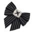 Broche-Pince-Noeud-Tissu-Noir-Rayures-avec-Ornement-Strass