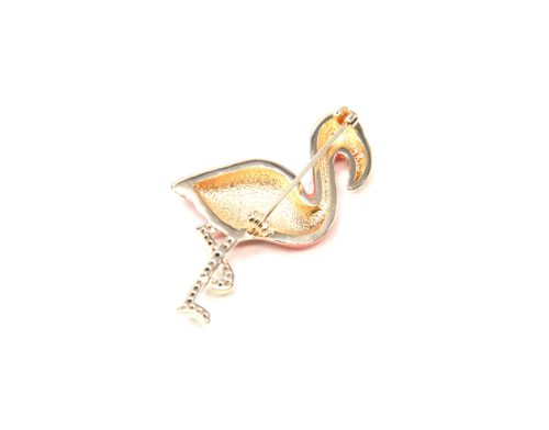 Broche-Epingle-Flamant-Rose-Strass-Zirconium-et-Metal-Or-Rose