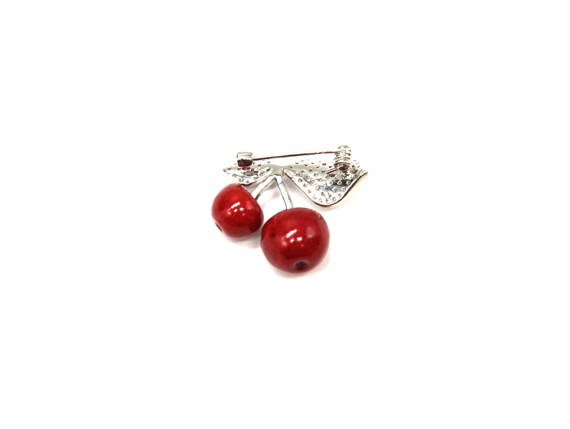 BR317E Broche Epingle Cerises Rouge avec Feuilles Strass Zirconium Argenté BR317E Broche Epingle Cerises Rouge avec Feuilles Strass Zirconium Argenté