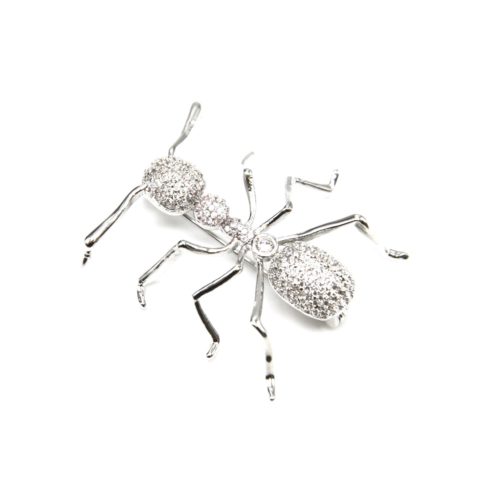 Broche-Epingle-Fourmi-avec-Corps-Strass-Zirconium-Argente