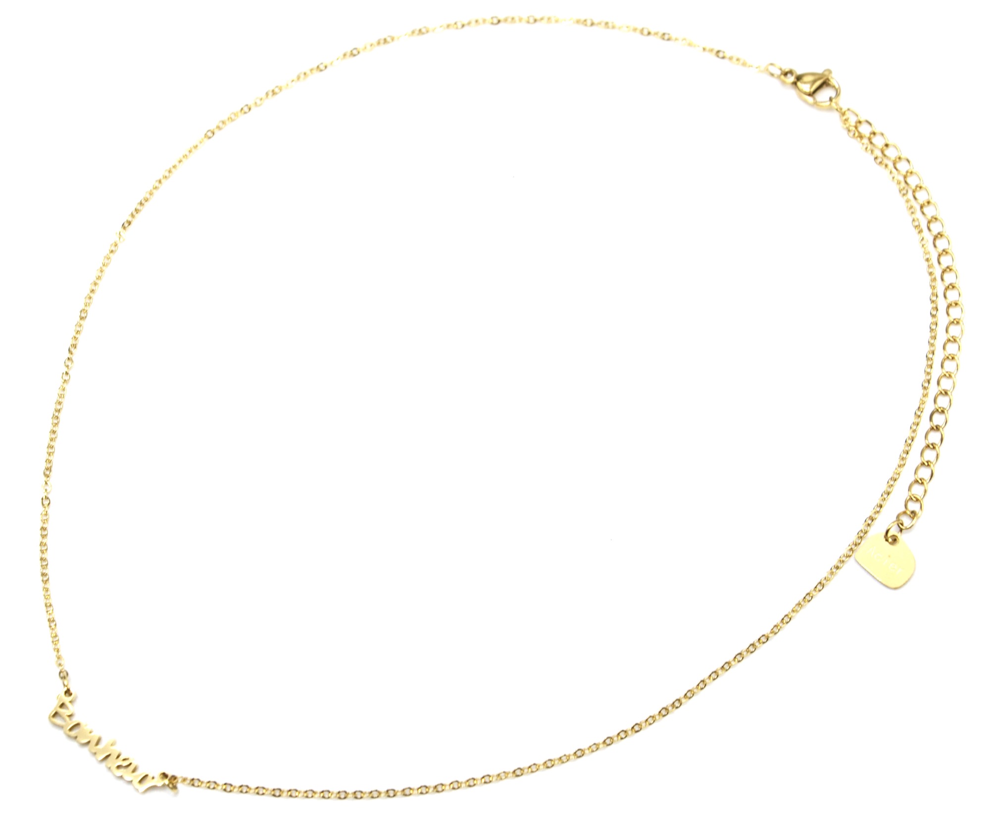 Collier-Fine-Chaine-avec-Pendentif-Bonheur-Acier-Dore