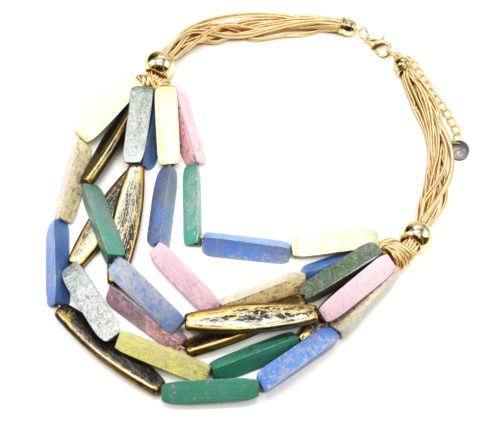 Collier-Plastron-Cordons-avec-Multi-Rangs-Formes-Bois-Multicolore-Effet-Vieilli