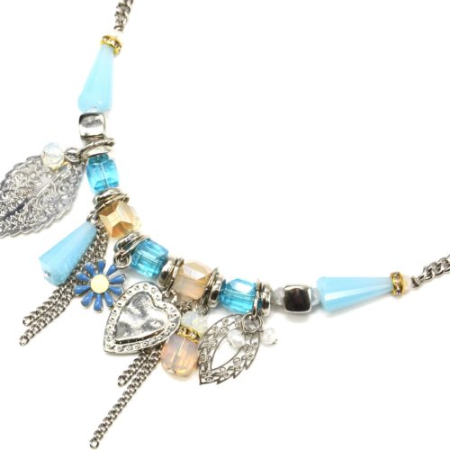 Collier-Chaine-Metal-Argente-avec-Pierres-Bleu-Turquoise-Feuilles-et-Coeur