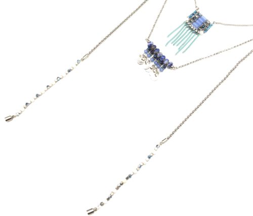 Collier-Multi-Rangs-avec-Pendentifs-Pierres-Perles-Bleu-et-Chaines-Pendantes