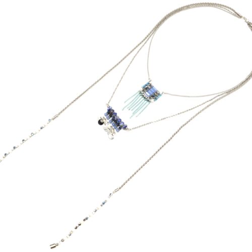 Collier-Multi-Rangs-avec-Pendentifs-Pierres-Perles-Bleu-et-Chaines-Pendantes