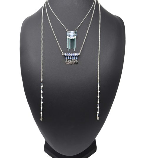 Collier-Multi-Rangs-avec-Pendentifs-Pierres-Perles-Bleu-et-Chaines-Pendantes