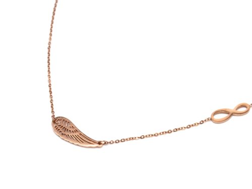 Collier-Fine-Chaine-avec-Pendentif-Aile-dAnge-Ajouree-et-Infini-Acier-Or-Rose