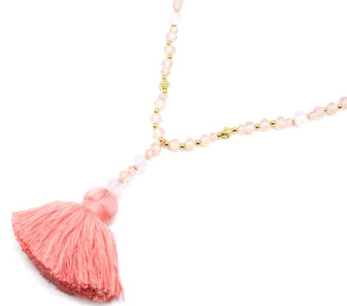 Sautoir-Collier-Perles-Brillantes-Rose-Dore-avec-Pendentif-Y-Petit-Pompon-Fils