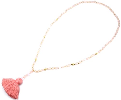 Sautoir-Collier-Perles-Brillantes-Rose-Dore-avec-Pendentif-Y-Petit-Pompon-Fils