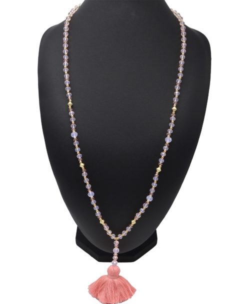 Sautoir-Collier-Perles-Brillantes-Rose-Dore-avec-Pendentif-Y-Petit-Pompon-Fils