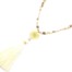 Sautoir-Collier-Mini-Perles-Brillantes-avec-Rosace-Metal-Dore-Boule-Strass-et-Pompon-Ecru