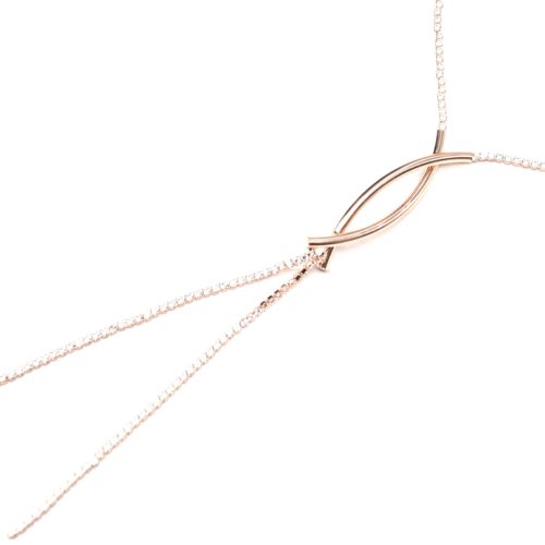 Sautoir-Collier-Fine-Chaine-Strass-Zirconium-et-Tubes-Croises-Metal-Or-Rose