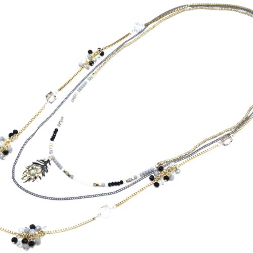 Sautoir-Collier-Multi-Chaines-Metal-avec-Mini-Perles-et-Plume-Noir-Gris