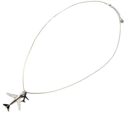 Sautoir-Collier-Pendentif-Double-Avions-Strass-Metal-Argente-Noir