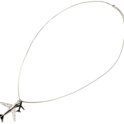 Sautoir-Collier-Pendentif-Double-Avions-Strass-Metal-Argente-Noir