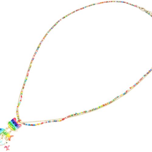 Sautoir-Collier-Mini-Perles-Rocaille-Multicolore-avec-Pendentif-Chat-et-Poissons-Email