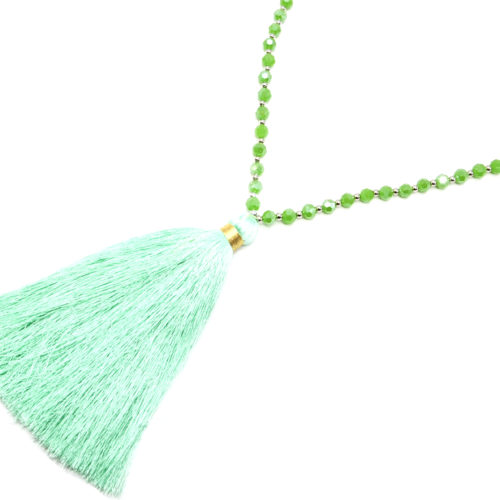 Sautoir-Collier-Perles-Brillantes-avec-Pendentif-Pompon-Fils-Vert