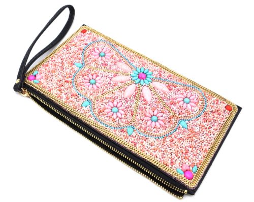 Pochette-Sac-Rectangle-avec-Motif-Coquillage-Pierres-et-Perles-Rocaille-Rose