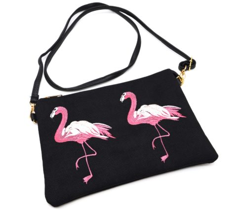 Pochette-Sac-Effet-Jean-Denim-Noir-avec-Flamants-Roses