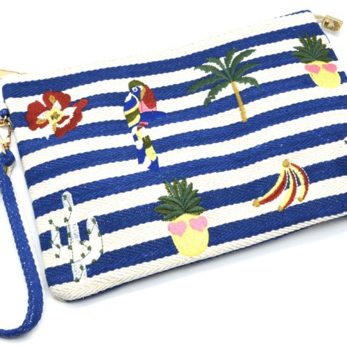 Pochette-Sac-Tissu-Mariniere-Rayures-Bleu-avec-Motifs-Exotiques