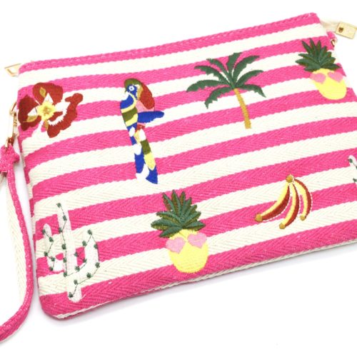 Pochette-Sac-Tissu-Mariniere-Rayures-Fuchsia-avec-Motifs-Exotiques