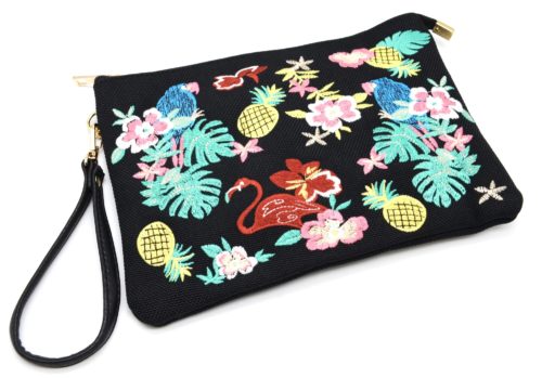 Pochette-Sac-Effet-Jean-Denim-Noir-avec-Motifs-Exotiques-Fleurs-Feuilles