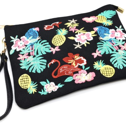 Pochette-Sac-Effet-Jean-Denim-Noir-avec-Motifs-Exotiques-Fleurs-Feuilles