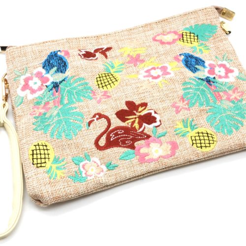 Pochette-Sac-Effet-Jean-Denim-Beige-avec-Motifs-Exotiques-Fleurs-Feuilles