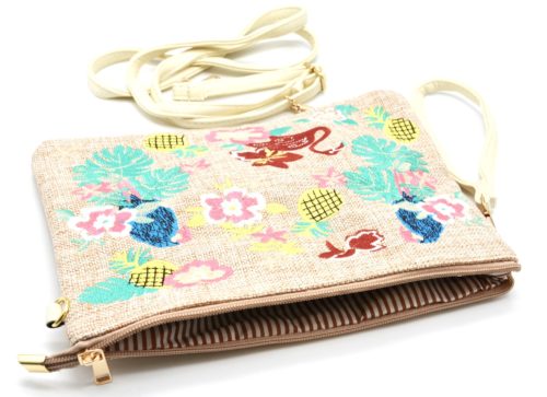 Pochette-Sac-Effet-Jean-Denim-Beige-avec-Motifs-Exotiques-Fleurs-Feuilles