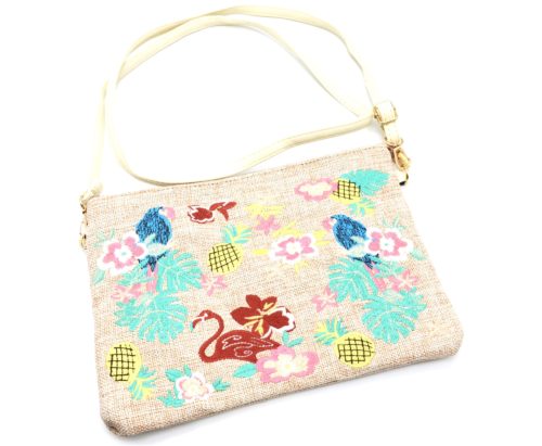 Pochette-Sac-Effet-Jean-Denim-Beige-avec-Motifs-Exotiques-Fleurs-Feuilles