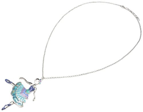 Sautoir-Collier-Pendentif-Poupee-Danseuse-Robe-Froufrous-Email-Bleu-et-Metal-Argente