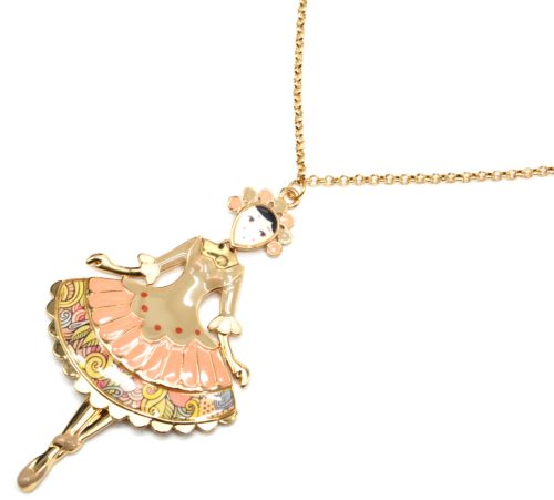 Sautoir-Collier-Pendentif-Poupee-Robe-Marquise-Email-Beige-et-Metal-Dore