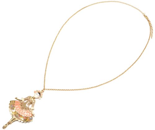 Sautoir-Collier-Pendentif-Poupee-Robe-Marquise-Email-Beige-et-Metal-Dore