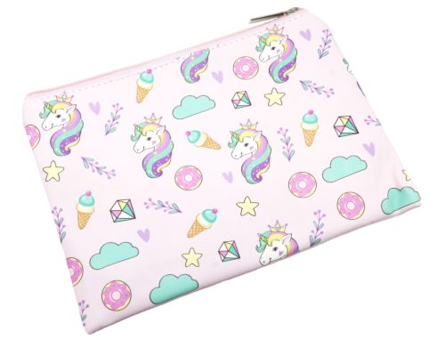 Trousse-Pochette-Souple-Rose-Imprime-Licorne-Donut-Glace-Diamant