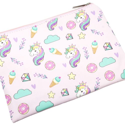 Trousse-Pochette-Souple-Rose-Imprime-Licorne-Donut-Glace-Diamant