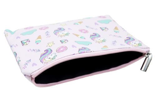 Trousse-Pochette-Souple-Rose-Imprime-Licorne-Donut-Glace-Diamant