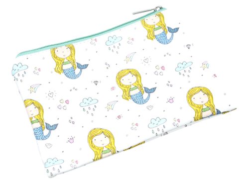 Trousse-Pochette-Souple-Blanc-Imprime-Sirene-Nuage-Coeurs