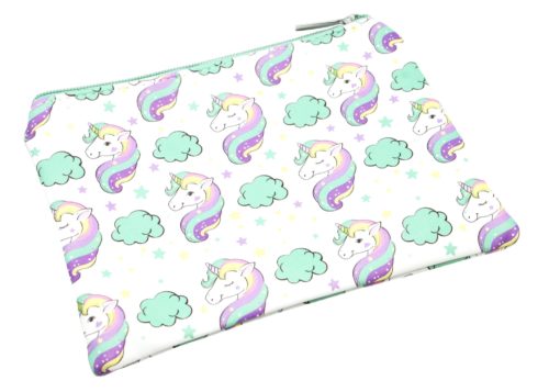 Trousse-Pochette-Souple-Blanc-Imprime-Licorne-Etoile-Nuage