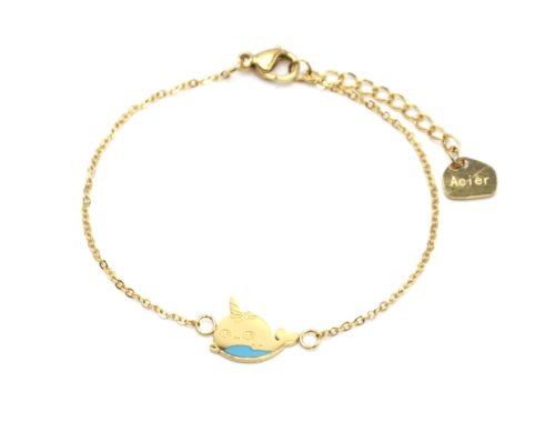 Bracelet-Fine-Chaine-avec-Charm-Baleine-Licorne-Acier-Dore