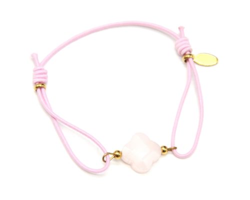 Bracelet-Cordon-Elastique-avec-Charm-Trefle-Rose-et-Perles-Acier-Dore