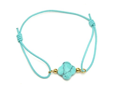 Bracelet-Cordon-Elastique-avec-Charm-Trefle-Turquoise-et-Perles-Acier-Dore
