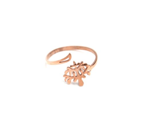 Bague-Ouverte-avec-Arbre-de-Vie-Acier-Or-Rose