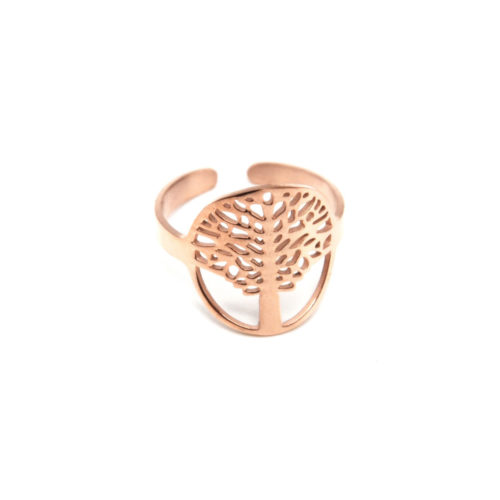 Bague-Ouverte-avec-Cercle-Arbre-de-Vie-Acier-Or-Rose