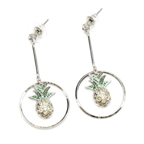 Boucles-dOreilles-Pendantes-Pierre-et-Cercle-Ananas-Strass-Zirconium-Argente